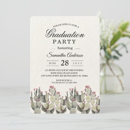 Invitation Cactus d'aquarelle verte moderne (Debout devant)