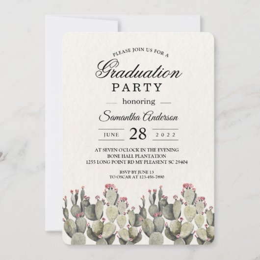 Invitation Cactus d'aquarelle verte moderne (Devant)