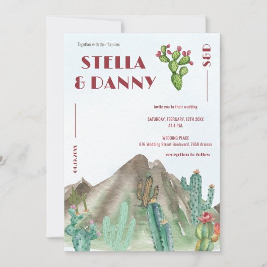 Invitation Cactus de désert boho destination Arizona (Devant)
