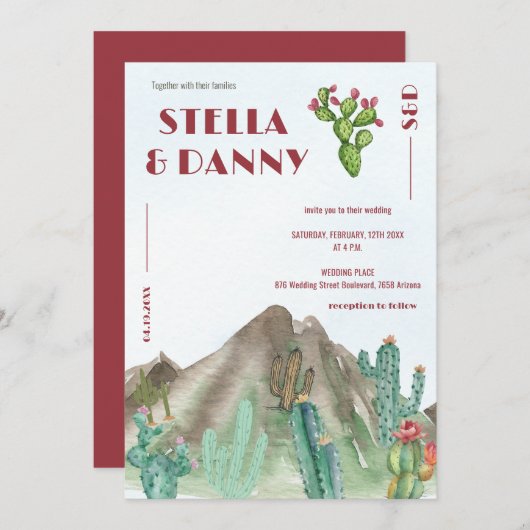 Invitation Cactus de désert boho destination Arizona (Devant / Derrière)