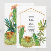 Invitation Cactus de désert en fleurs Mariage géométrique (Devant / Derrière)