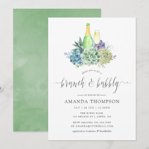 Invitation Cactus de succulents à l'aquarelle Brunch et bulle