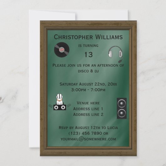 Invitation Cactus DJ 13e anniversaire (Dos)