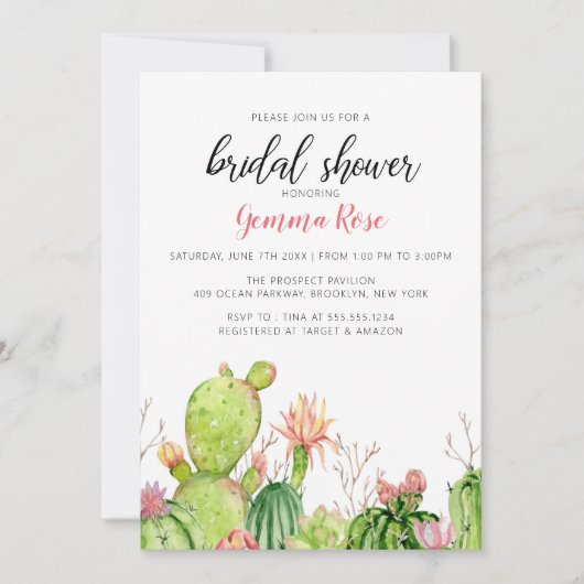Invitation Cactus, douche nuptiale de fiesta (Devant)