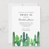 Invitation Cactus doux 16. Cactus verts moderne 16e anniversa (Devant)