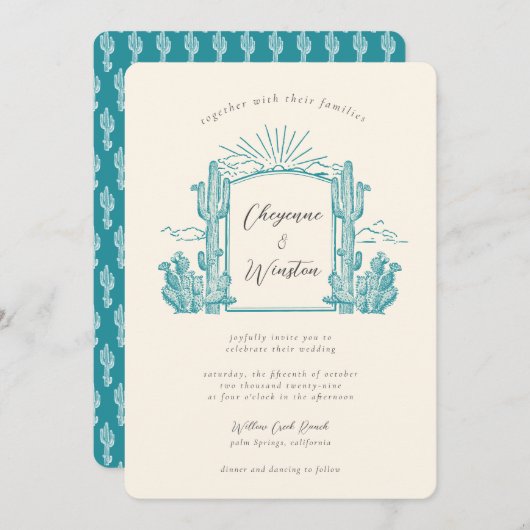 Invitation Cactus du désert Mariage de monogramme occidental (Devant / Derrière)
