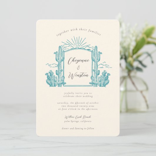 Invitation Cactus du désert Mariage de monogramme occidental (Debout devant)