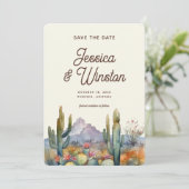 Invitation Cactus du désert moderne Photo Sauvez la date (Debout devant)