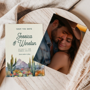 Invitation Cactus du désert moderne Photo Sauvez la date