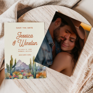 Invitation Cactus du désert moderne Photo Sauvez la date