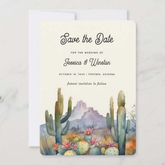 Invitation Cactus du désert moderne Sauvez la date (Devant)