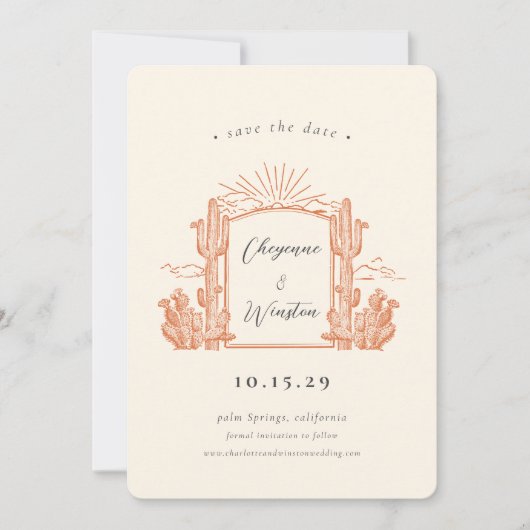 Invitation Cactus du désert Monogramme de l'ouest Enregistrer (Devant)