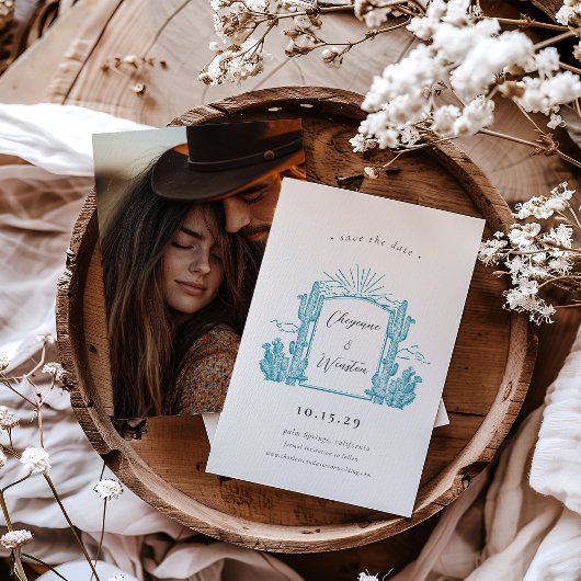 Invitation Cactus du désert Monogramme de l'ouest Enregistrer