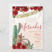 Invitation Cactus du désert Rose rouge Ouest Charro Quinceane (Devant)