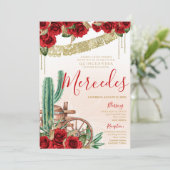 Invitation Cactus du désert Rose rouge Ouest Charro Quinceane (Debout devant)