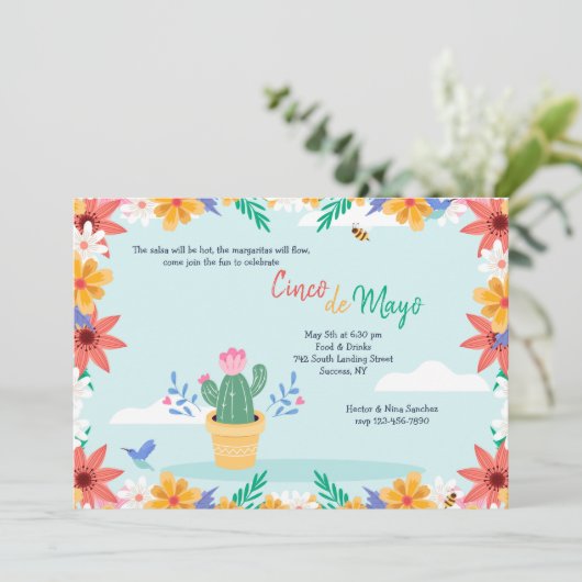 Invitation Cactus en fleurs Cinco de Mayo  (Debout devant)