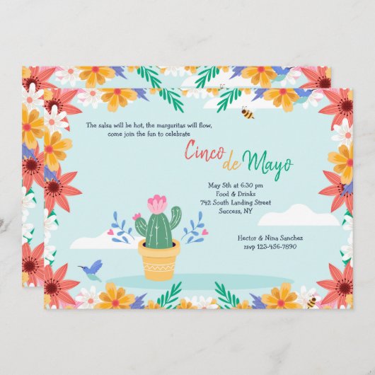 Invitation Cactus en fleurs Cinco de Mayo  (Devant / Derrière)