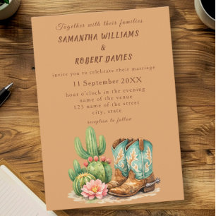 Invitation Cactus en terre cuite désert Arizona mariage cowbo