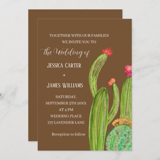 Invitation Cactus en terre cuite Désert Mexique Aquarelle Mar (Devant / Derrière)