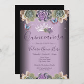 Invitation Cactus et papillon Elegant Quinceanera Invitatiati (Devant / Derrière)