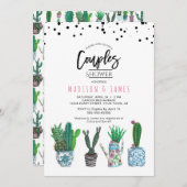 Invitation Cactus et points verts modernes | Douche Couples (Devant / Derrière)
