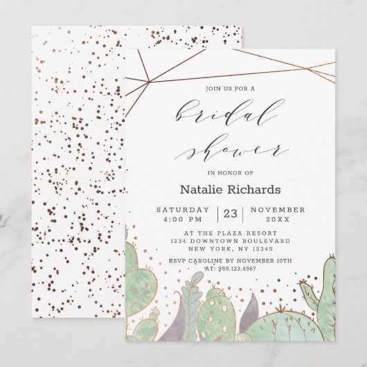 Invitation Cactus et succulents Fête des mariées géométrique (Devant / Derrière)