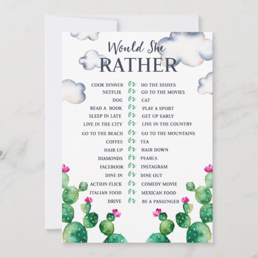 Invitation Cactus Fête des mariées Voudrait-Elle Plutôt Game  (Devant)