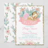 Invitation Cactus Fiesta Blonde Girl Baby shower (Devant / Derrière)