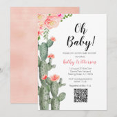 Invitation Cactus Fille Succulente baby shower Fleurs roses Q (Devant / Derrière)