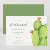 INVITATION CACTUS FLEUR DE DÉSAERT À L'AQUARELLE VERTE DEMOIS (Devant / Derrière)
