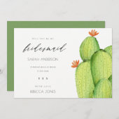 INVITATION CACTUS FLEUR DÉCORÉE À L'AQUARELLE VERTE DEMOISELL (Devant / Derrière)