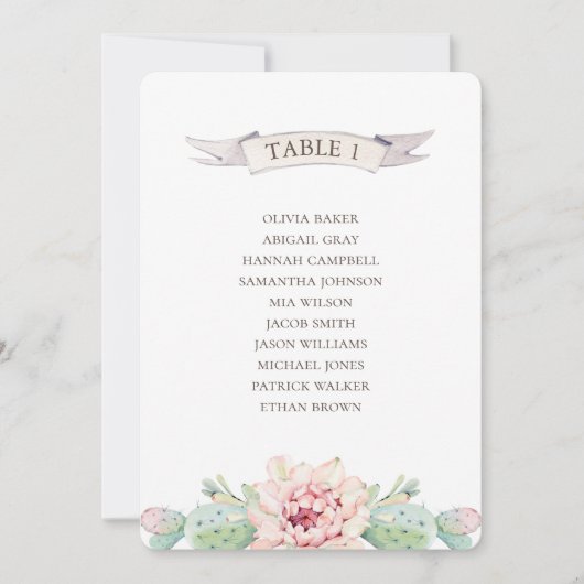 Invitation Cactus fleuri et succulent. Plan de table de maria (Devant)