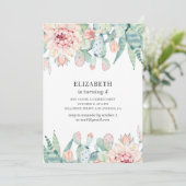 Invitation Cactus floral aquarelle. Bébé fille. Anniversaire  (Debout devant)