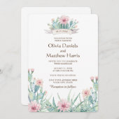 Invitation Cactus floral et succulent. Mariage botanique (Devant / Derrière)
