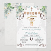 Invitation Cactus Floral Mexicain Baby Boy Charro Baptême (Devant / Derrière)