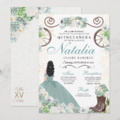 Invitation Cactus Floral Mint Green Western Charra Quinceaner (Devant / Derrière)