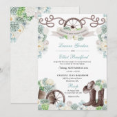 Invitation Cactus Floral Mint Green Western Cowboy Mariage (Devant / Derrière)