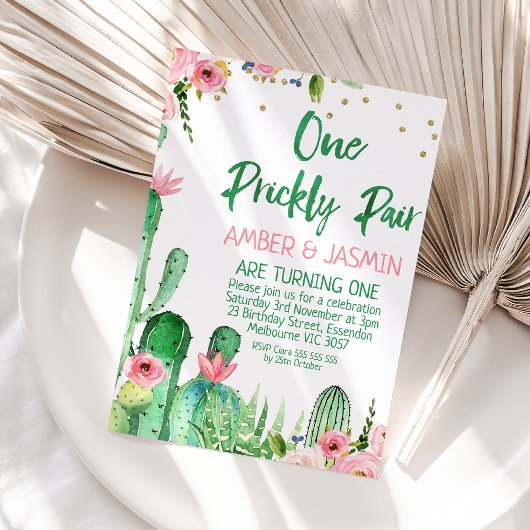 Invitation Cactus Floral Rose Un Prickly Pair Anniversaire