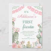 Invitation Cactus floral rose vert premier fête 1er anniversa (Devant)