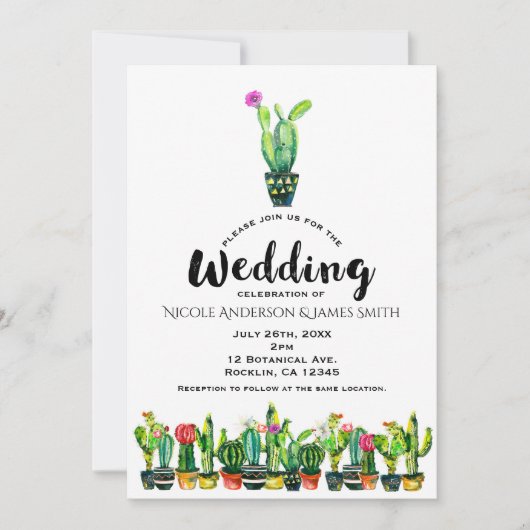 Invitation Cactus Floral Rustique Sud-Ouest Boho Mariage (Devant)