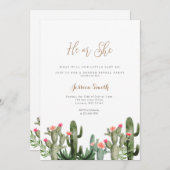 Invitation Cactus Floral Succulent Lui ou Elle Révélation de  (Devant / Derrière)