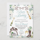 Invitation Cactus Floral Western Boots & Bubbly Fête des mari (Devant)