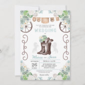 Invitation Cactus Floral Western Cowboy Boots Mariage (Devant)