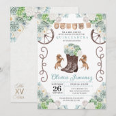 Invitation Cactus Floral Western Cowgirl Boots Quinceanera (Devant / Derrière)