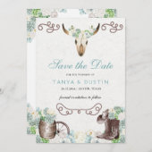 Invitation Cactus Floral Western Rustic Skull Enregistrer La (Devant / Derrière)