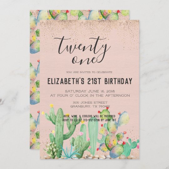 Invitation Cactus Garden Fete A Theme 21e Anniversaire Zazzle Be