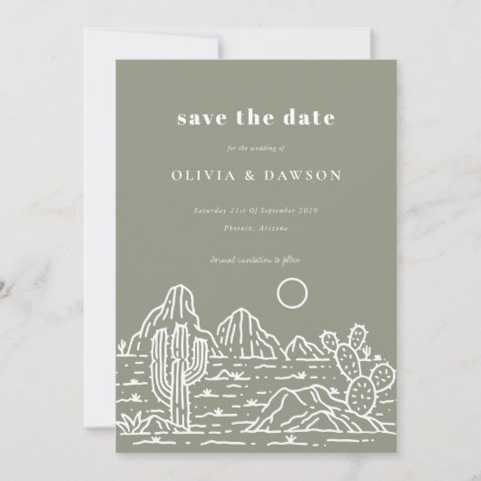Invitation Cactus Line Art Desert Photo Enregistrer la date (Devant)