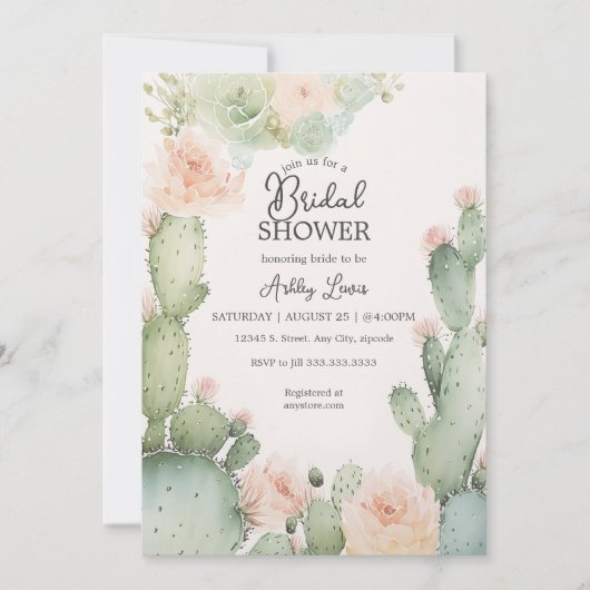 Invitation Cactus Mariage Fleurs Bohèmes Feuillage (Devant)