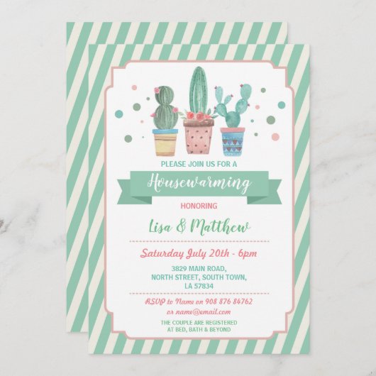 Invitation Cactus Mint Green Cacti Couples (Devant / Derrière)