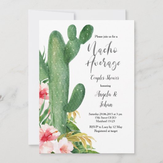 Invitation Cactus Nacho Moyenne Couples Douche (Devant)